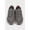Dark grey mixed material sneakers