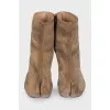 Brown suede Tabi ankle boots