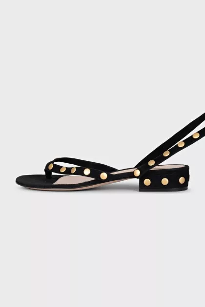 Black suede sandals with rhinestones