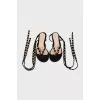 Black suede sandals with rhinestones