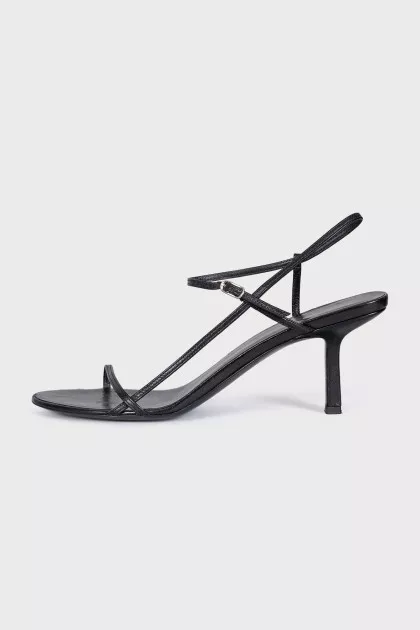 Black leather heeled sandals