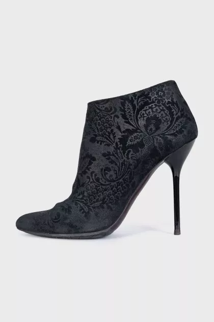 Black suede ankle boots with heels