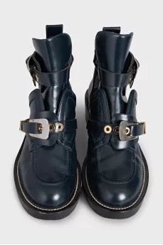 Blue leather boots