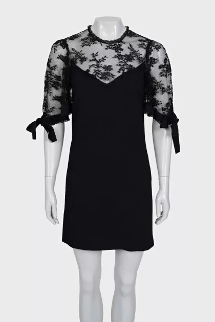 Black A-line dress with lace top