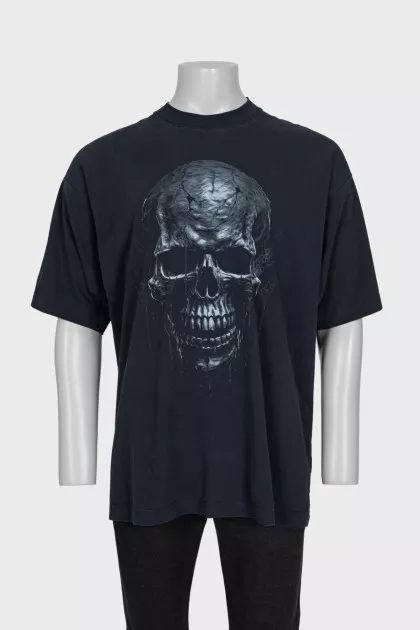 Чоловіча oversize футболка чорного кольору з принтом