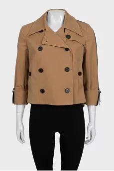 Cropped brown trench coat with stripes