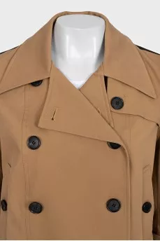 Cropped brown trench coat with stripes