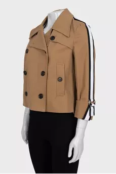 Cropped brown trench coat with stripes