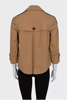 Cropped brown trench coat with stripes