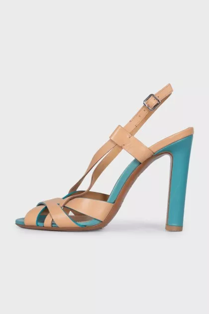 Two-tone leather heeled sandals