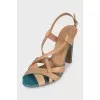 Two-tone leather heeled sandals