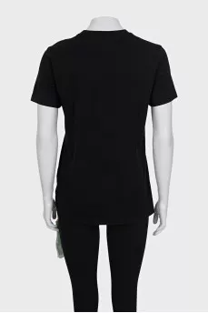 Black T-shirt with branded print and tag