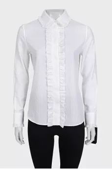 White straight fit ruffle shirt with tag