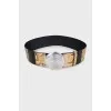 Animal print leather belt with tag