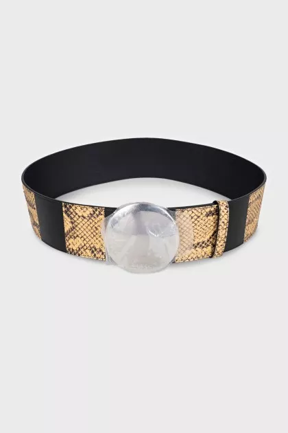 Animal print leather belt with tag