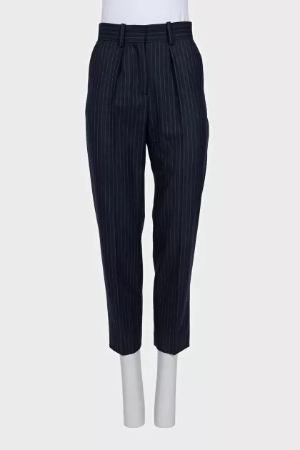 Striped blue wool and cashmere trousers