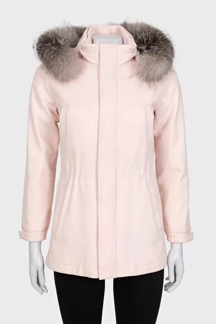 Short coat with a fur hood