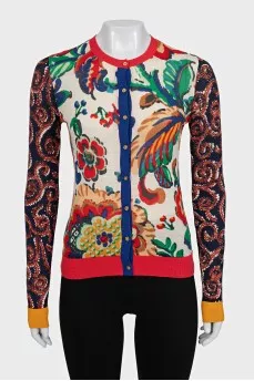 Printed wool cardigan