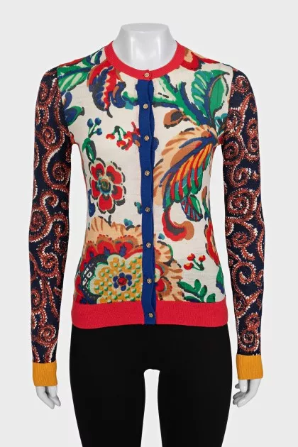 Printed wool cardigan