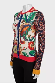 Printed wool cardigan