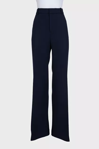 Blue high-waisted straight trousers