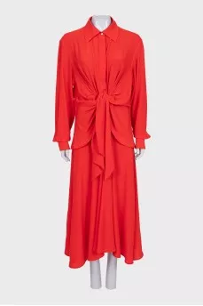 Red silk dress with gathers