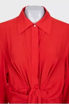 Red silk dress with gathers