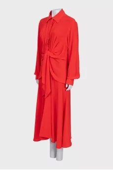 Red silk dress with gathers