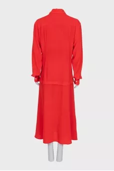 Red silk dress with gathers