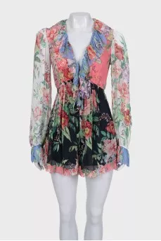 Long sleeve jumpsuit with floral print