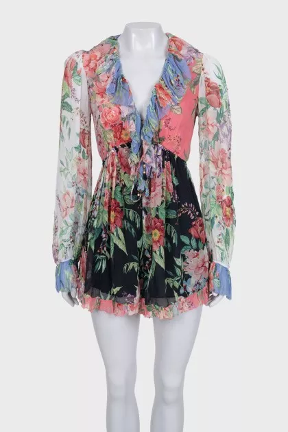Long sleeve jumpsuit with floral print