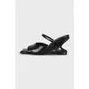 Black leather square toe mules