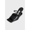 Black leather square toe mules
