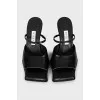 Black leather square toe mules
