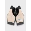 Black leather square toe mules