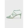 Green leather heeled sandals