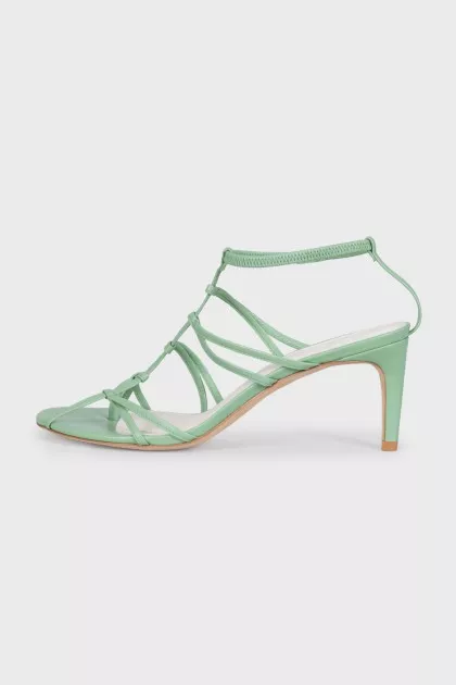 Green leather heeled sandals