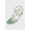 Green leather heeled sandals