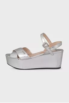 Silver sandals with logo