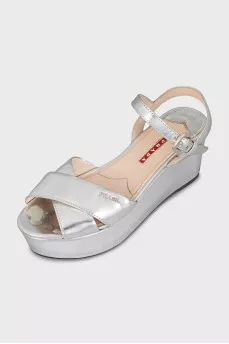 Silver sandals with logo