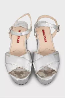 Silver sandals with logo