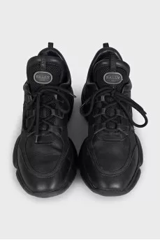 Black leather sneakers with shiny inserts
