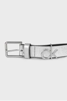 Silver-colored leather belt