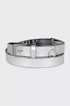 Silver-colored leather belt