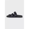 Black leather Chypre slides