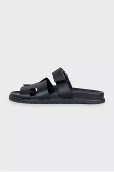 Black leather Chypre slides
