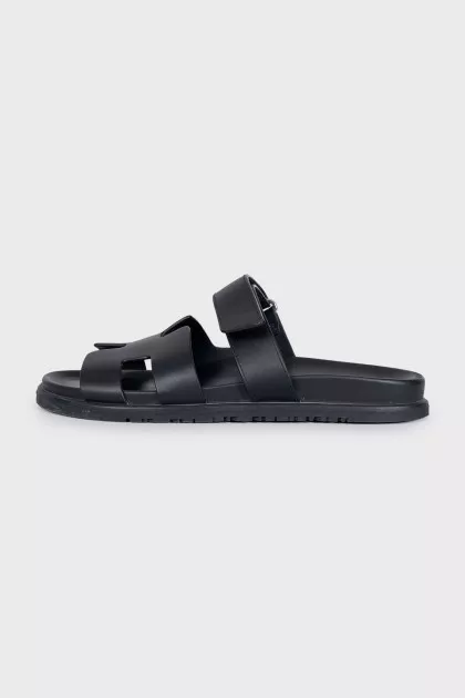 Black leather Chypre slides