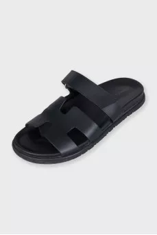 Black leather Chypre slides
