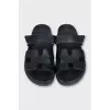 Black leather Chypre slides