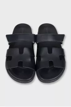 Black leather Chypre slides